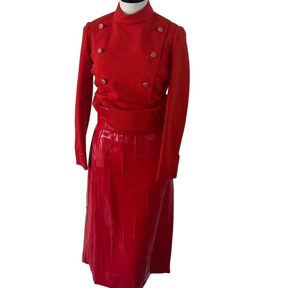 Ronald Amey Vintage Womens Skirt and Top Set Size XS Red Pockets Couture Wool - Picture 1 of 10